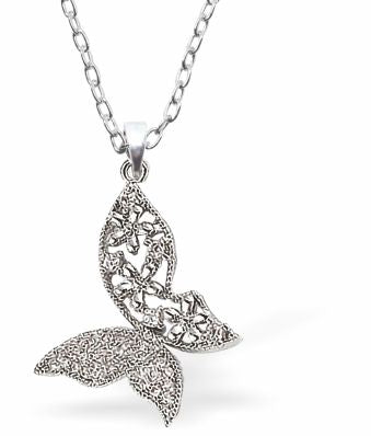 Pretty Silver Coloured Butterfly Necklace 19mm in size Choice of 18" Stainless Steel or Sterling Silver Chains Hypoallergenic; Free from cadmium, lead and nickel