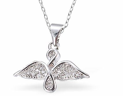 Pretty Silver Coloured Guardian Angel Necklace 18mm in size Choice of 18" Stainless Steel or Sterling Silver Chains Hypoallergenic; Free from cadmium, lead and nickel 