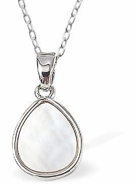 Pretty Shell Filled Teardrop Necklace 18mm in size Hypoallergenic; Free from cadmium, lead and nickel Choice of 18" Stainless Steel or Sterling Silver Chains