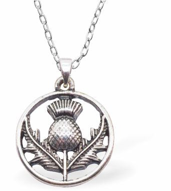 Silver Coloured Traditional Thistle Necklace 28mm in size Choice of 18" Stainless Steel or Sterling Silver Chains Hypoallergenic; Free from cadmium, lead and nickel