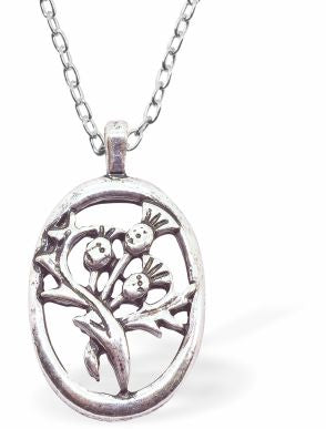 Silver Coloured Framed Thistle Necklace 31mm in size Choice of 18" Stainless Steel or Sterling Silver Chains Hypoallergenic; Free from cadmium, lead and nickel 