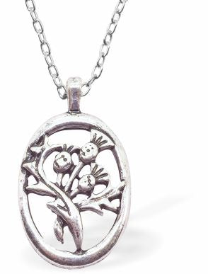 Silver Coloured Framed Thistle Necklace 31mm in size Choice of 18" Stainless Steel or Sterling Silver Chains Hypoallergenic; Free from cadmium, lead and nickel