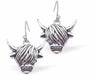 Long Horn Highland Cow Drop Earrings Silver Coloured, 18mm in size Rhodium Plated Hypoallergenic; Free from cadmium, lead and nickel