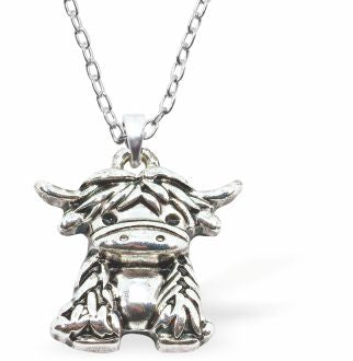 Kyloe Highland Cow Necklace Silver Coloured 22mm in size Choice of 18" Stainless Steel or Sterling Silver Chains Hypoallergenic; Free from cadmium, lead and nickel 
