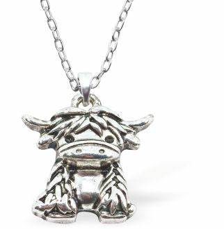 Kyloe Highland Cow Necklace Silver Coloured 22mm in size Choice of 18" Stainless Steel or Sterling Silver Chains Hypoallergenic; Free from cadmium, lead and nickel