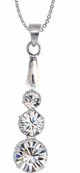 Austrian Crystal Classic Triple Drop Necklace in Pure Clear Crystal by Byzantium with a choice of Sterling Silver or Stainless Steel 18" Chain