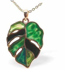 Tropical Leaf Necklace in a Rich Gradation of Greens and Blues