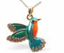 Golden Humming Bird Designer Necklace in a Rich Gradation of Greens, Blues and Reds