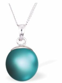 Austrian Crystal Pearl Necklace Colour: Iridescent Dark Turquoise Pearl is 10mm in size Choice of 18" Stainless Steel or Sterling Silver See choice of stud earrings (CP 142 and CP162) or drop earrings (CP122)
