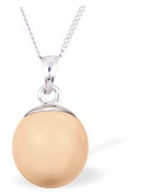 Austrian Crystal Pearl Necklace Colour: Peach Pink Pearl is 10mm in size Choice of 18" Stainless Steel or Sterling Silver See choice of stud earrings (CP 143 and CP163) or drop earrings (CP123) 
