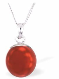 Austrian Crystal Pearl Necklace Colour: Iridescent rouge red Pearl is 10mm in size Choice of 18" Stainless Steel or Sterling Silver See choice of stud earrings (CP 144 and CP164) or drop earrings (CP124)