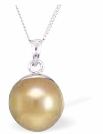 Austrian Crystal Pearl Necklace Colour: Light Gold Pearl is 10mm in size Choice of 18" Stainless Steel or Sterling Silver See choice of stud earrings (CP145 and CP165) or drop earrings (CP125) 