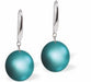Austrian Crystal Classic Pearl Drop Earrings in Iridescent Dark Turquoise Blue Pearls are 8mm in size Hypo allergenic, free from cadmium, lead and nickel Colour: Iridescent Dark Turquoise Blue Rhodium Plated Earwires See matching Necklace CP102 