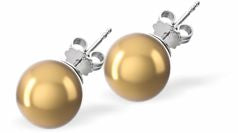 Austrian Crystal Classic Pearl Stud Earrings in Bright Gold Pearls are 6mm and 8mm in size Hypo allergenic, free from cadmium, lead and nickel Colour: Bright Gold Rhodium Plated Earwires See matching Necklace CP105