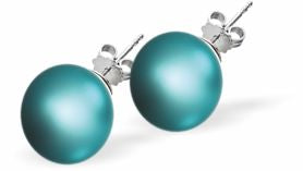 Austrian Crystal Classic Pearl Stud Earrings in Iridescent dark turquoise blue Pearls are 6mm and 8mm in size Hypo allergenic, free from cadmium, lead and nickel Colour: dark Turquoise blue Rhodium Plated Earwires See matching Necklace CP102 