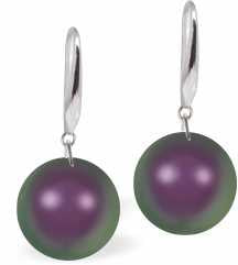 Austrian Crystal Pearl Drop Earrings in Iridescent Purple by Byzantium