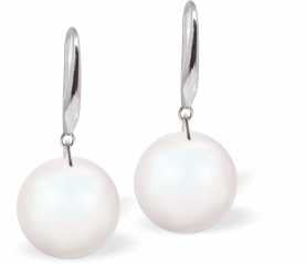 Austrian Crystal Pearl Drop Earrings in Glowing Iridescent White by Byzantium