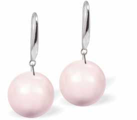 Austrian Crystal Pearl Drop Earrings in Rosaline Pink by Byzantium