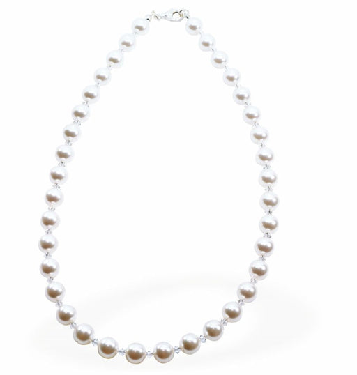Austrian Crystal String of Pearls with Crystals Necklace Colour: Crystal White Pearl is 8mm in size, 16" string See matching drop earrings (CP182) and bracelet (CP181)
