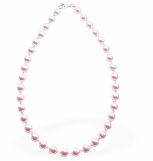 Austrian Crystal String of Pearls with Crystals Necklace Colour: Rosaline Pink Pearl is 8mm in size, 16" string See matching drop earrings (CP185) and bracelet (CP184) 