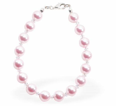 Austrian Crystal String of Pearls and Crystal Mix Bracelet Colour: Rosaline Pink and crystal mix Size: 42cm from clasp to clasp. See matching necklace (CP183) and drop earrings (CP185)