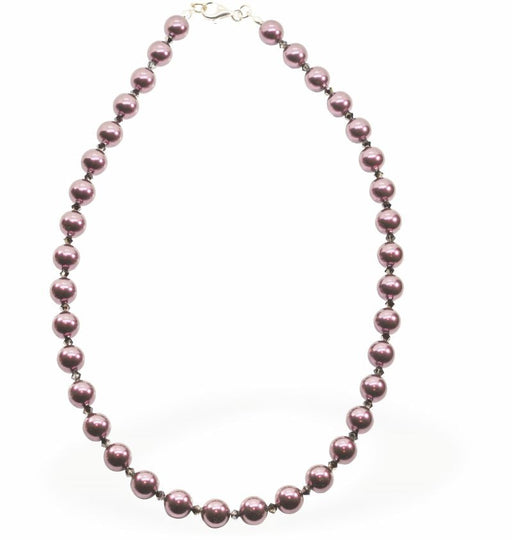 Austrian Crystal String of Pearls with Crystals Necklace Colour: Burgundy Red Pearl is 8mm in size, 16" string See matching drop earrings (CP191) and bracelet (CP190) 
