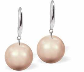 Austrian Crystal Pearl Drop Earrings in Warm Glowing Rose Gold by Byzantium