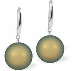 Austrian Crystal Pearl Drop Earrings in Warm Two Tone Iridescent Green by Byzantium