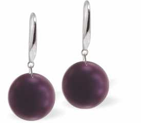Austrian Crystal Pearl Drop Earrings in Elderberry Purple