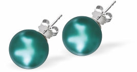 Austrian Crystal Pearl Stud Earrings in Iridescent Tahitian Green by Byzantium with Sterling Silver Earwires