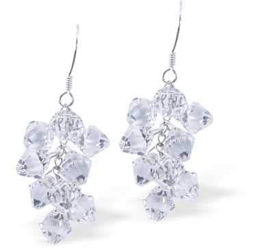 Austrian Crystal Bicon Drop Earrings in Clear Crystal, Multi-faceted