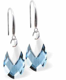 Austrian Crystal Metallic Teardrop Drop Earrings in Aquamarine Blue with Sterling Silver Earwires