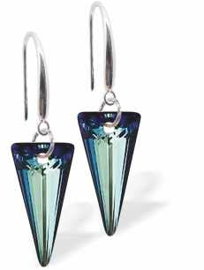 Austrian Crystal Spike Drop Earrings in Bermuda Blue with Rhodium Plated Earwires