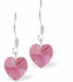 Austrian Crystal Cute Heart Drop Earrings in Rose Pink with Sterling Silver Earwires