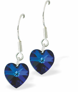 Austrian Crystal Cute Heart Drop Earrings in Bermuda Blue with Sterling Silver Earwires