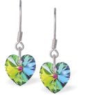 Austrian Crystal Heart Drop Earrings in Vitrail Medium (Greeny/Purply/Blue), with Sterling silver earwires.