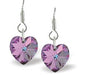 Austrian Crystal Heart Drop Earrings in Vitrail Light Pinky/Blue, with Sterling Silver Earwires.