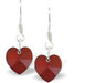 Austrian Crystal Heart Drop Earrings in Siam Red, with Sterling silver earwires.