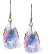 Austrian Crystal Tear Drop Earrings in Reflective Aurora Borealis with Sterling Silver Earwires