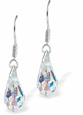 Austrian Crystal Classic Droplet Drop Earrings in Aurora Borealis with Sterling Silver Earwires