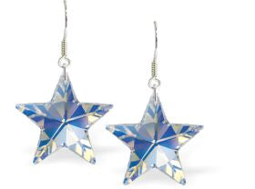 Austrian Crystal Sar Drop Earrings in Reflective Aurora Borealis with Sterling Silver Earwires