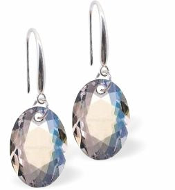 Austrian Crystal Multi Faceted Oval Elliptic Drop Earrings Clear Crystal Shimmer in Colour 11.5mm in size - Rhodium Plated Earwires Hypo allergenic: Free from Lead, Nickel and Cadmium See matching necklace EL50 