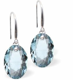 Austrian Crystal Multi Faceted Oval Elliptic Drop Earrings Aquamarine Blue in Colour 11.5mm in size - Rhodium Plated Earwires Hypo allergenic: Free from Lead, Nickel and Cadmium See matching necklace EL54