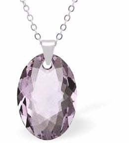 Austrian Crystal Multi Faceted Oval Elliptic Necklace Warm Amethyst Purple in Colour 16mm in size Choice of 18" Stainless Steel or Sterling Silver Chain Hypo allergenic: Free from Lead, Nickel and Cadmium See matching earrings EL57
