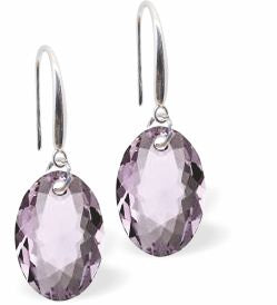 Austrian Crystal Multi Faceted Oval Elliptic Drop Earrings Amethyst Purple in Colour 11.5mm in size - Rhodium Plated Earwires Hypo allergenic: Free from Lead, Nickel and Cadmium See matching necklace EL56