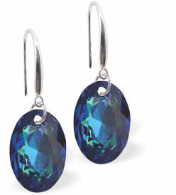 Austrian Crystal Multi Faceted Oval Elliptic Drop Earrings Bermuda Blue in Colour 11.5mm in size - Rhodium Plated Earwires Hypo allergenic: Free from Lead, Nickel and Cadmium See matching necklace EL58 