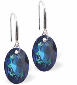 Austrian Crystal Multi Faceted Oval Elliptic Drop Earrings Bermuda Blue in Colour 11.5mm in size - Rhodium Plated Earwires Hypo allergenic: Free from Lead, Nickel and Cadmium See matching necklace EL58