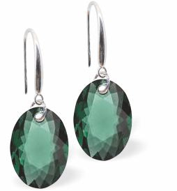 Austrian Crystal Multi Faceted Oval Elliptic Drop Earrings Emerald Green in Colour 11.5mm in size - Rhodium Plated Earwires Hypo allergenic: Free from Lead, Nickel and Cadmium See matching necklace EL61 
