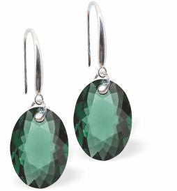 Austrian Crystal Multi Faceted Oval Elliptic Drop Earrings Emerald Green in Colour 11.5mm in size - Rhodium Plated Earwires Hypo allergenic: Free from Lead, Nickel and Cadmium See matching necklace EL61