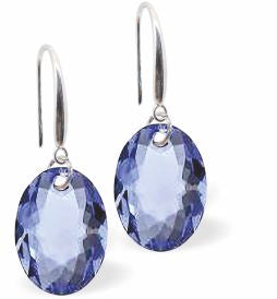 Austrian Crystal Multi Faceted Oval Elliptic Drop Earrings Sapphire Blue in Colour 11.5mm in size - Rhodium Plated Earwires Hypo allergenic: Free from Lead, Nickel and Cadmium See matching necklace EL62 